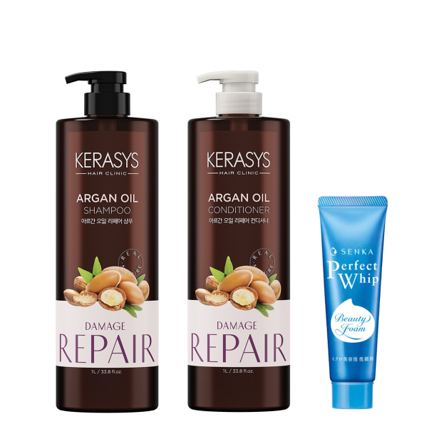 Kerasys Shampoo 1L e Condicionador 1L-Argan Oil – Cabelos Secos (Grátis SENKA – Perfect Whip A 50g)